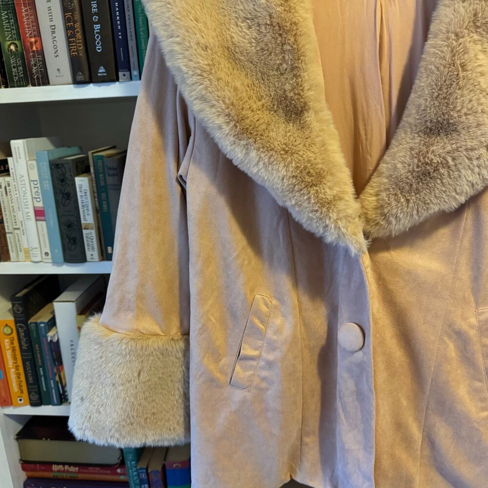 Penny Lane Faux Suede & Faux Fur Coat Boho Almost Famous 1970s Vibe — M - Picture 12 of 15
